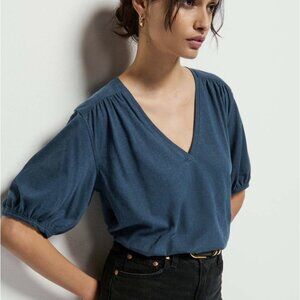 Nation LTD Eddie Shirred Shoulder Top Midnight Navy ( S )